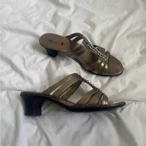 Spirit Women's Gold Strappy Heels with Silver Hoops